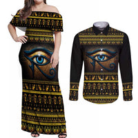 Ancient Egypt Eye Of Ra Couples Matching Off Shoulder Maxi Dress and Long Sleeve Button Shirt Sun To The Egyptians - Wonder Print Shop