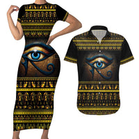 Ancient Egypt Eye Of Ra Couples Matching Short Sleeve Bodycon Dress and Hawaiian Shirt Sun To The Egyptians - Wonder Print Shop