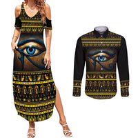 Ancient Egypt Eye Of Ra Couples Matching Summer Maxi Dress and Long Sleeve Button Shirt Sun To The Egyptians - Wonder Print Shop