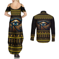 Ancient Egypt Eye Of Ra Couples Matching Summer Maxi Dress and Long Sleeve Button Shirt Sun To The Egyptians - Wonder Print Shop