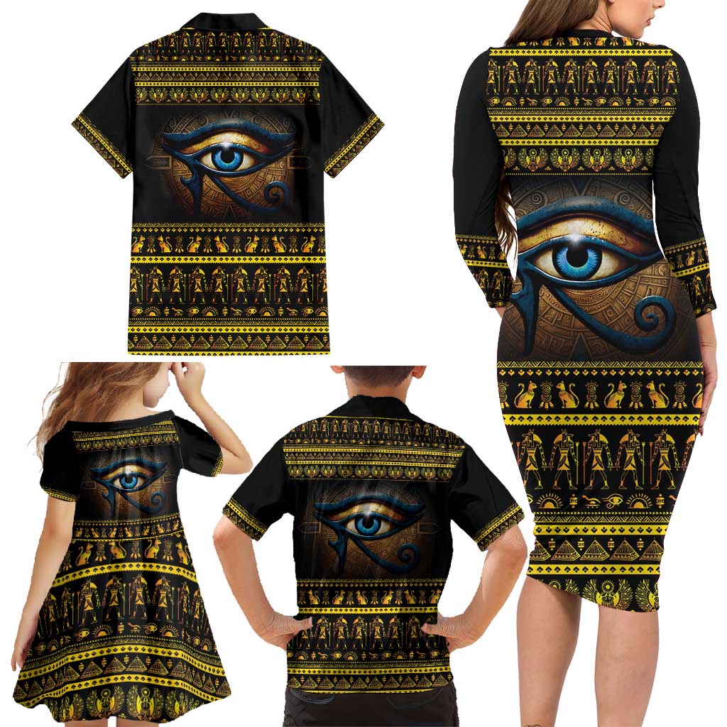 Ancient Egypt Eye Of Ra Family Matching Long Sleeve Bodycon Dress and Hawaiian Shirt Sun To The Egyptians - Wonder Print Shop