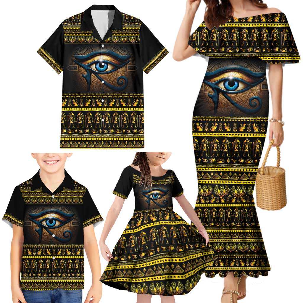 Ancient Egypt Eye Of Ra Family Matching Mermaid Dress and Hawaiian Shirt Sun To The Egyptians - Wonder Print Shop