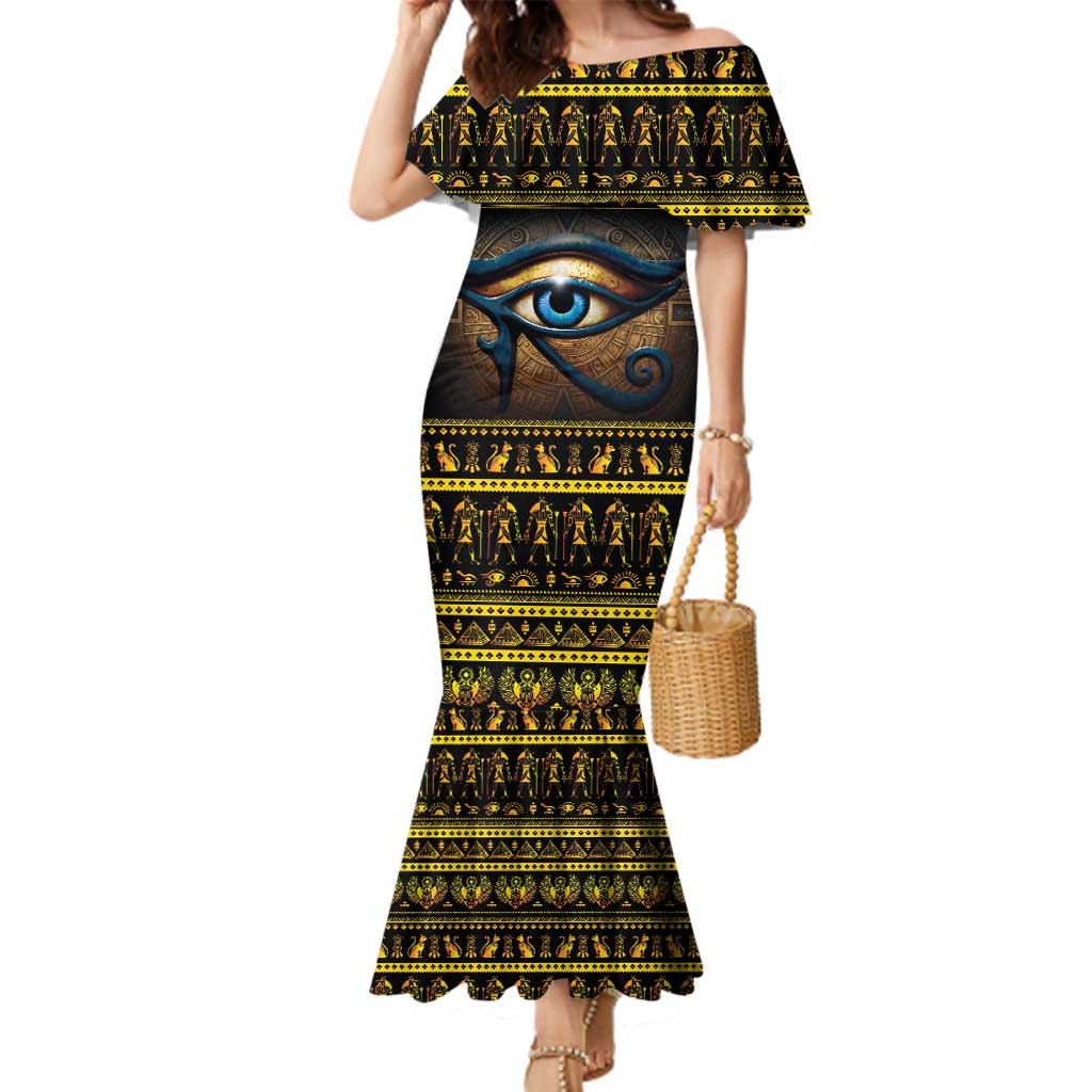 Ancient Egypt Eye Of Ra Family Matching Mermaid Dress and Hawaiian Shirt Sun To The Egyptians - Wonder Print Shop