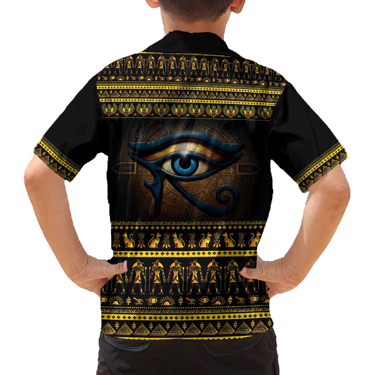 Ancient Egypt Eye Of Ra Family Matching Off The Shoulder Long Sleeve Dress and Hawaiian Shirt Sun To The Egyptians - Wonder Print Shop