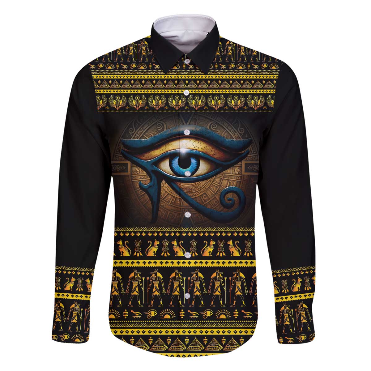 Ancient Egypt Eye Of Ra Family Matching Off The Shoulder Long Sleeve Dress and Hawaiian Shirt Sun To The Egyptians - Wonder Print Shop