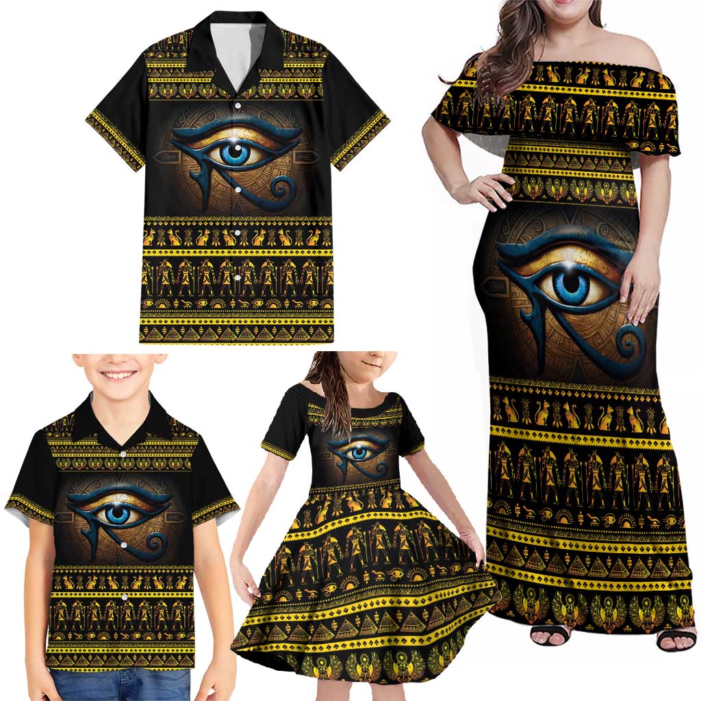 Ancient Egypt Eye Of Ra Family Matching Off Shoulder Maxi Dress and Hawaiian Shirt Sun To The Egyptians - Wonder Print Shop