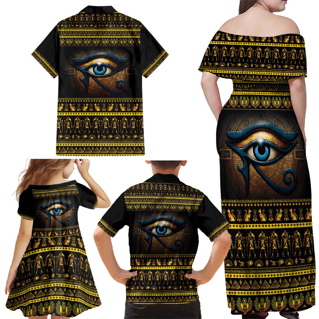 Ancient Egypt Eye Of Ra Family Matching Off Shoulder Maxi Dress and Hawaiian Shirt Sun To The Egyptians - Wonder Print Shop