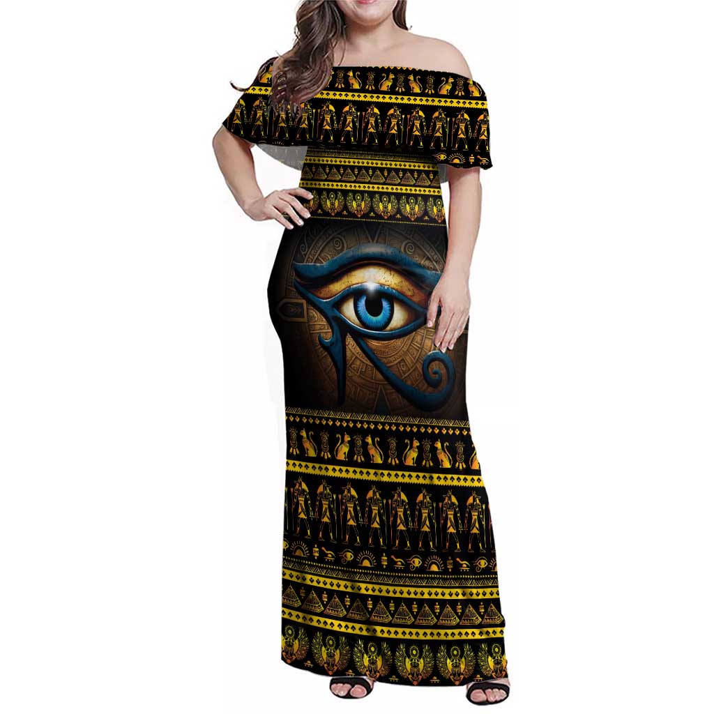 Ancient Egypt Eye Of Ra Family Matching Off Shoulder Maxi Dress and Hawaiian Shirt Sun To The Egyptians - Wonder Print Shop
