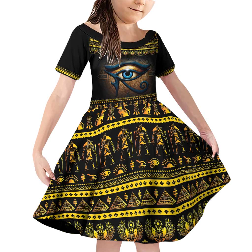 Ancient Egypt Eye Of Ra Family Matching Off Shoulder Short Dress and Hawaiian Shirt Sun To The Egyptians - Wonder Print Shop