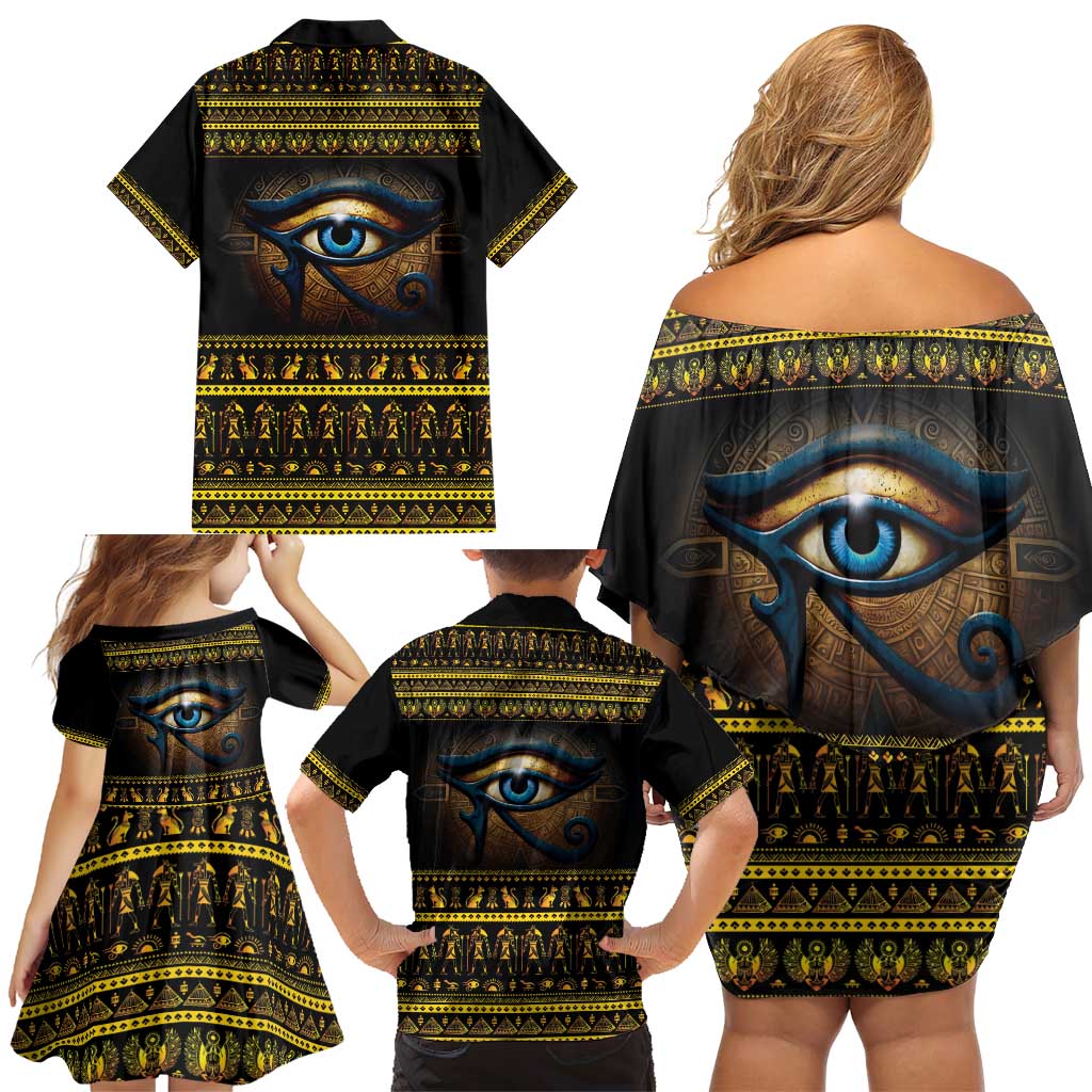 Ancient Egypt Eye Of Ra Family Matching Off Shoulder Short Dress and Hawaiian Shirt Sun To The Egyptians - Wonder Print Shop