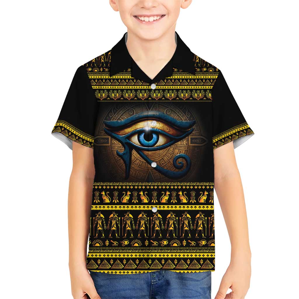 Ancient Egypt Eye Of Ra Family Matching Off Shoulder Short Dress and Hawaiian Shirt Sun To The Egyptians - Wonder Print Shop