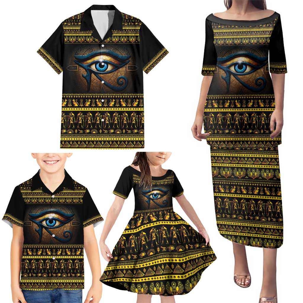 Ancient Egypt Eye Of Ra Family Matching Puletasi and Hawaiian Shirt Sun To The Egyptians - Wonder Print Shop