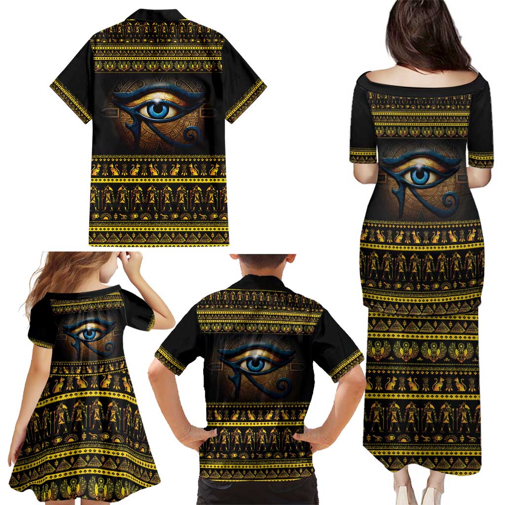 Ancient Egypt Eye Of Ra Family Matching Puletasi and Hawaiian Shirt Sun To The Egyptians - Wonder Print Shop