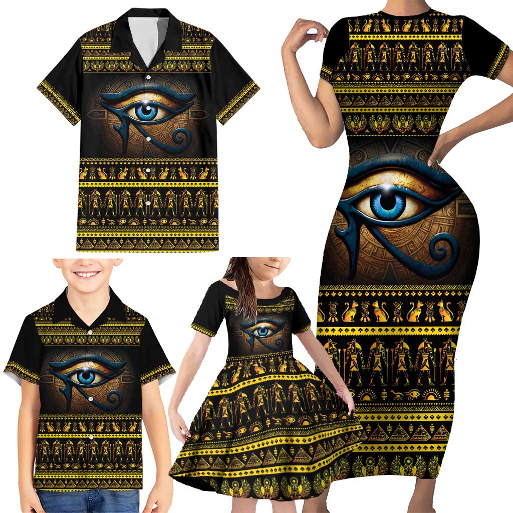 Ancient Egypt Eye Of Ra Family Matching Short Sleeve Bodycon Dress and Hawaiian Shirt Sun To The Egyptians - Wonder Print Shop