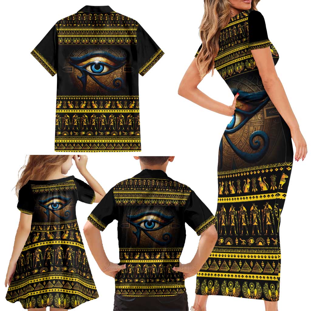 Ancient Egypt Eye Of Ra Family Matching Short Sleeve Bodycon Dress and Hawaiian Shirt Sun To The Egyptians - Wonder Print Shop
