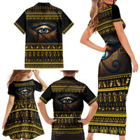 Ancient Egypt Eye Of Ra Family Matching Short Sleeve Bodycon Dress and Hawaiian Shirt Sun To The Egyptians - Wonder Print Shop