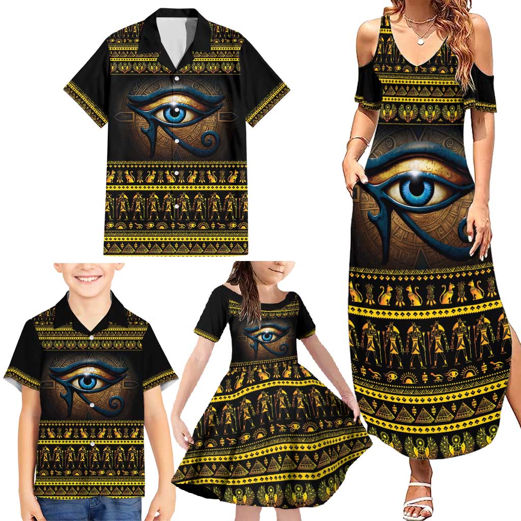 Ancient Egypt Eye Of Ra Family Matching Summer Maxi Dress and Hawaiian Shirt Sun To The Egyptians - Wonder Print Shop