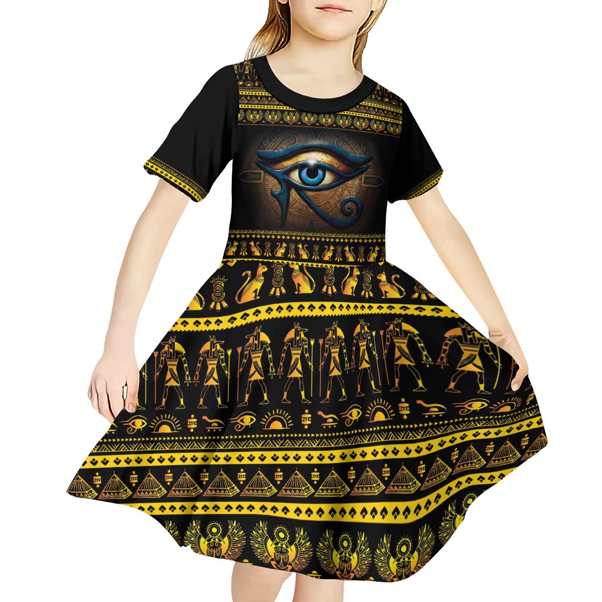 Ancient Egypt Eye Of Ra Kid Short Sleeve Dress Sun To The Egyptians - Wonder Print Shop