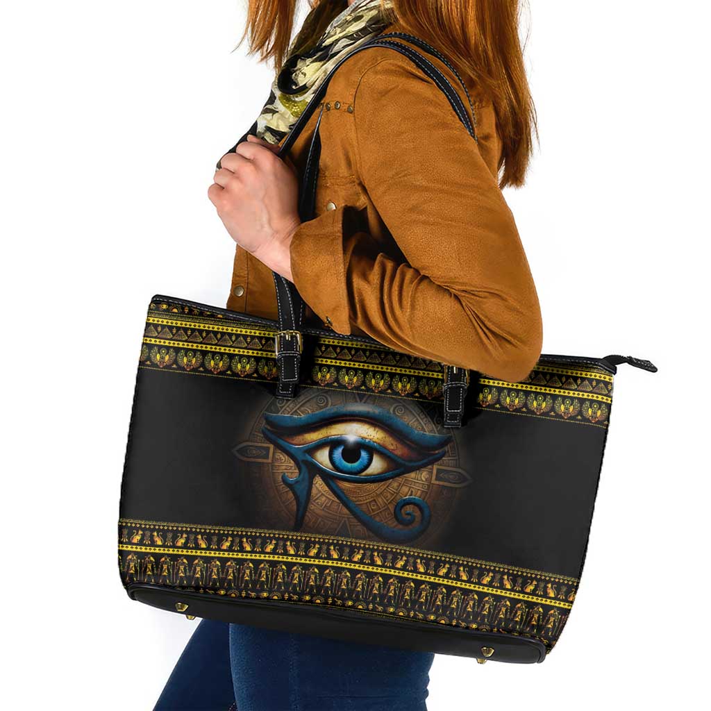 Ancient Egypt Eye Of Ra Leather Tote Bag Sun To The Egyptians - Wonder Print Shop