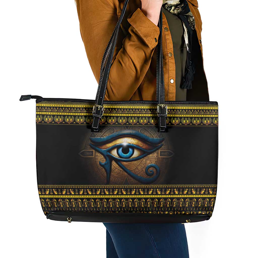 Ancient Egypt Eye Of Ra Leather Tote Bag Sun To The Egyptians - Wonder Print Shop