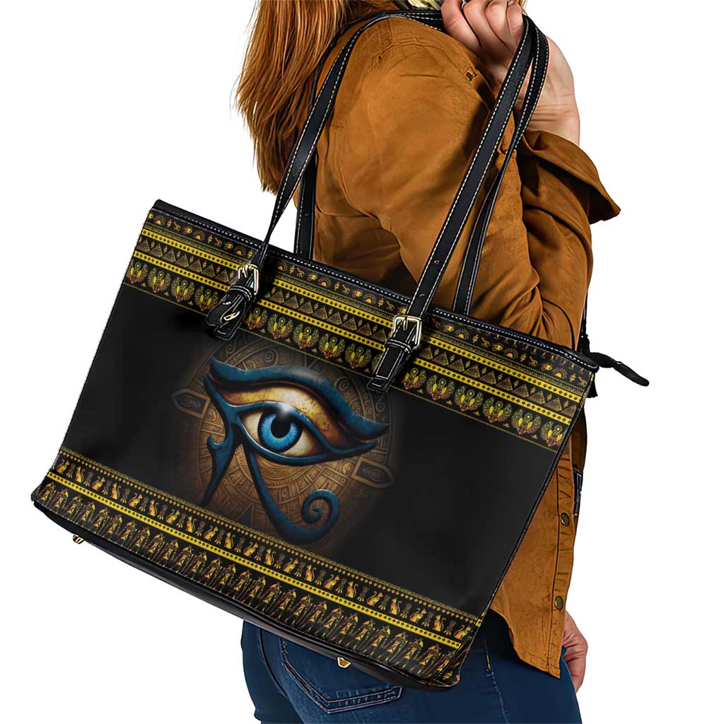 Ancient Egypt Eye Of Ra Leather Tote Bag Sun To The Egyptians - Wonder Print Shop