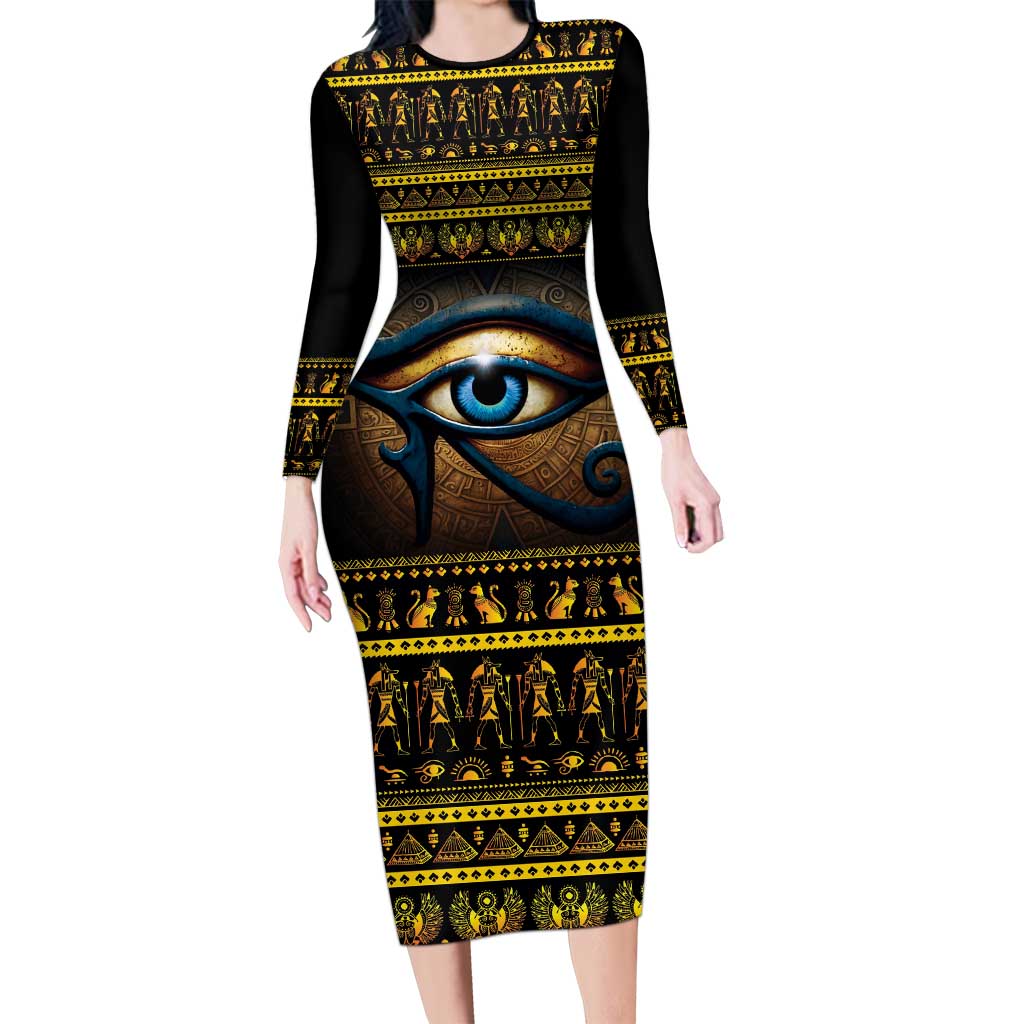 Ancient Egypt Eye Of Ra Long Sleeve Bodycon Dress Sun To The Egyptians - Wonder Print Shop