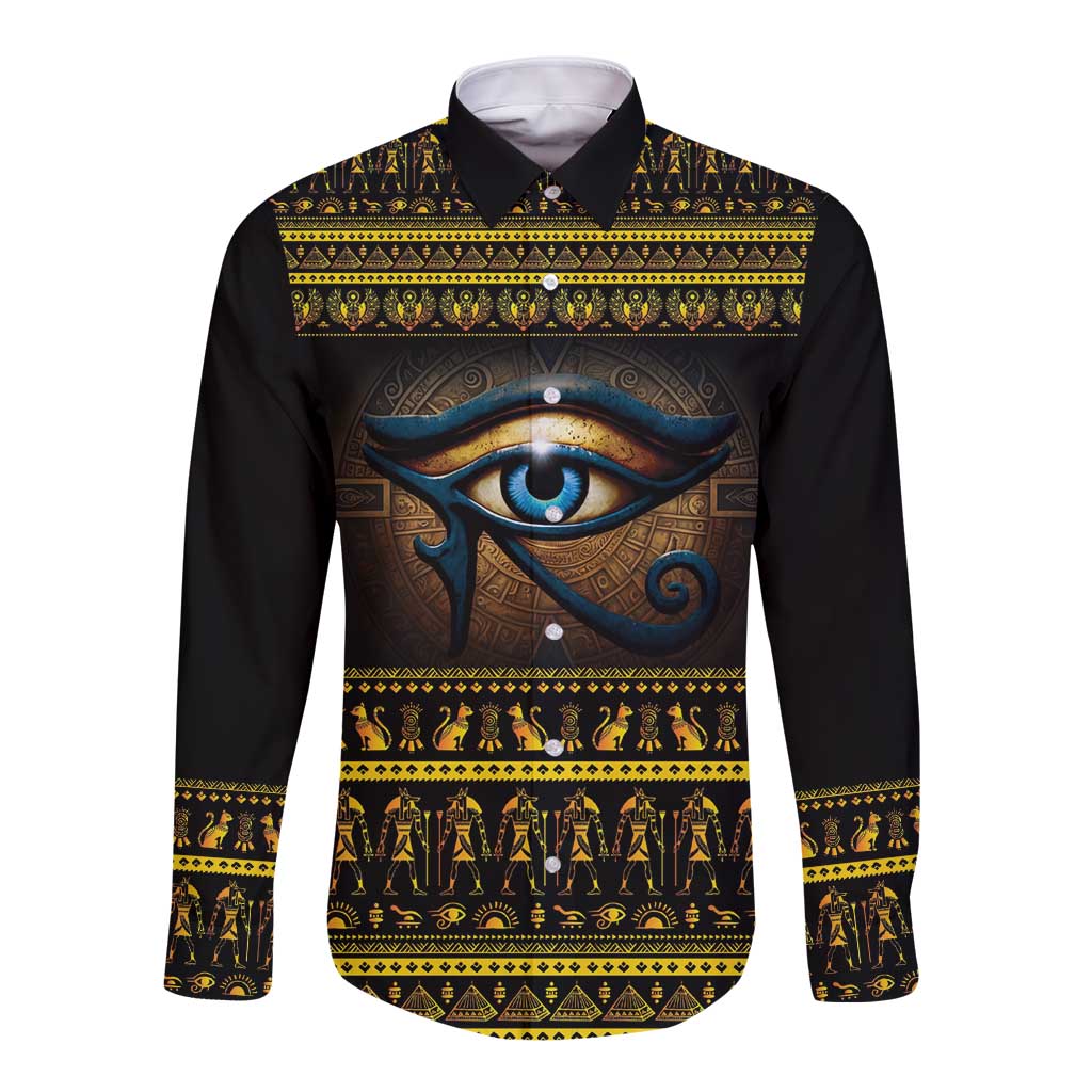 Ancient Egypt Eye Of Ra Long Sleeve Button Shirt Sun To The Egyptians - Wonder Print Shop