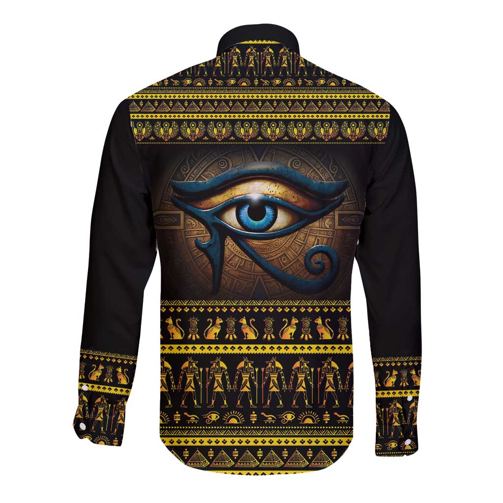 Ancient Egypt Eye Of Ra Long Sleeve Button Shirt Sun To The Egyptians - Wonder Print Shop