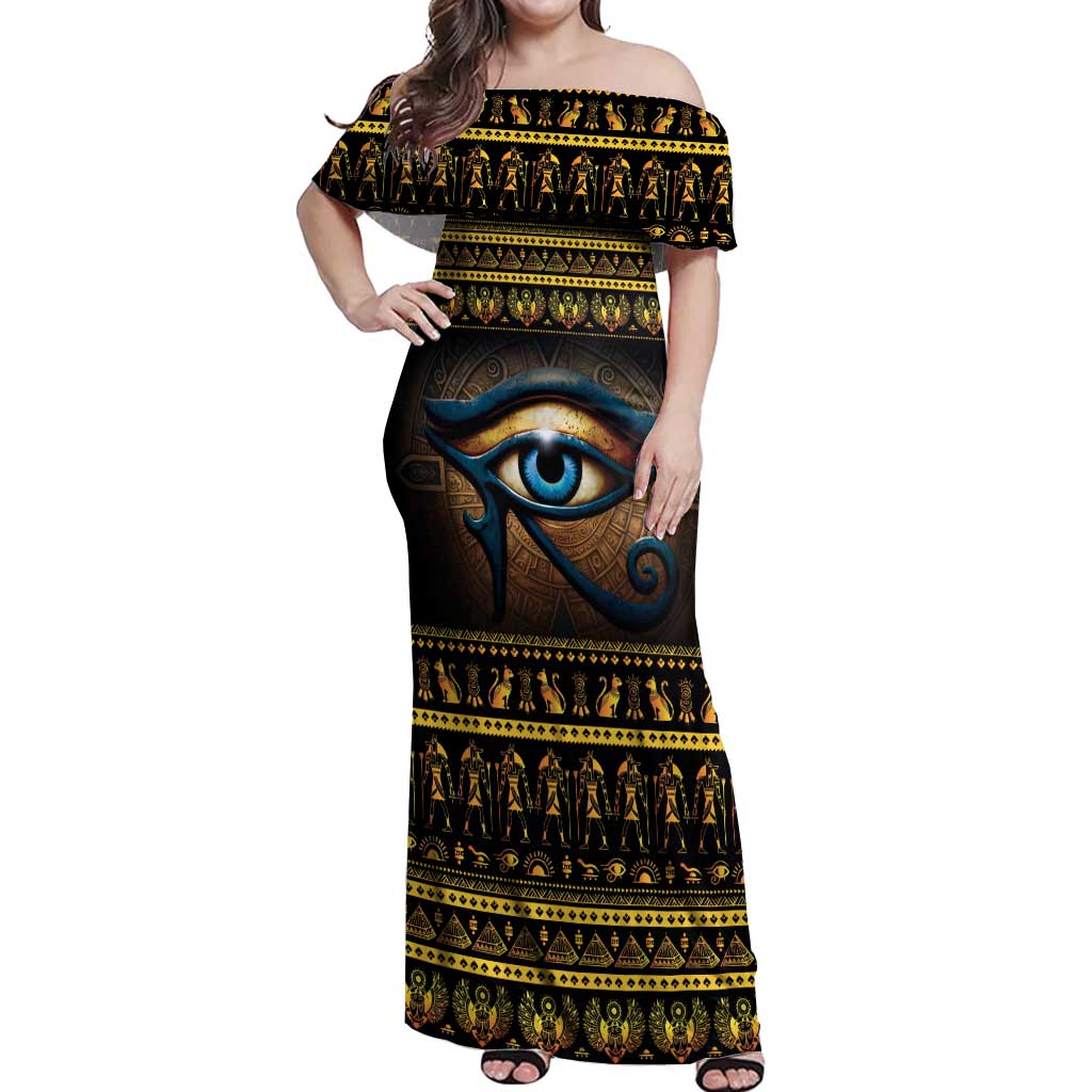 Ancient Egypt Eye Of Ra Off Shoulder Maxi Dress Sun To The Egyptians - Wonder Print Shop