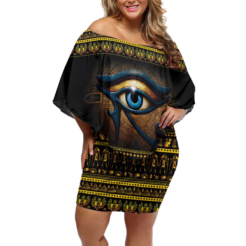 Ancient Egypt Eye Of Ra Off Shoulder Short Dress Sun To The Egyptians - Wonder Print Shop
