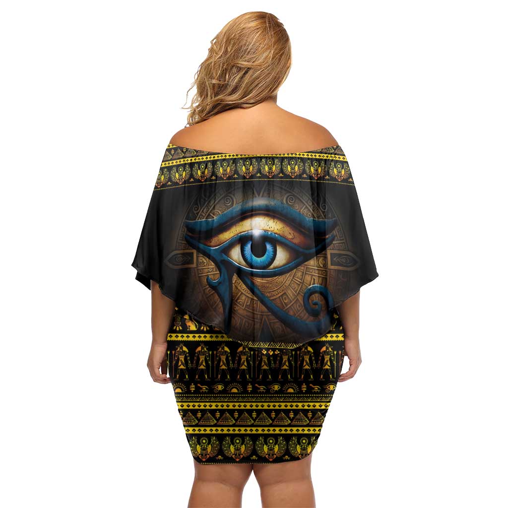Ancient Egypt Eye Of Ra Off Shoulder Short Dress Sun To The Egyptians - Wonder Print Shop
