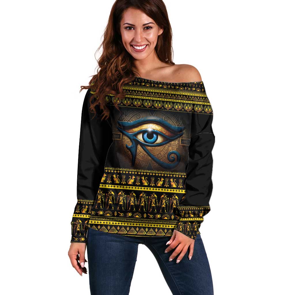 Ancient Egypt Eye Of Ra Off Shoulder Sweater Sun To The Egyptians - Wonder Print Shop