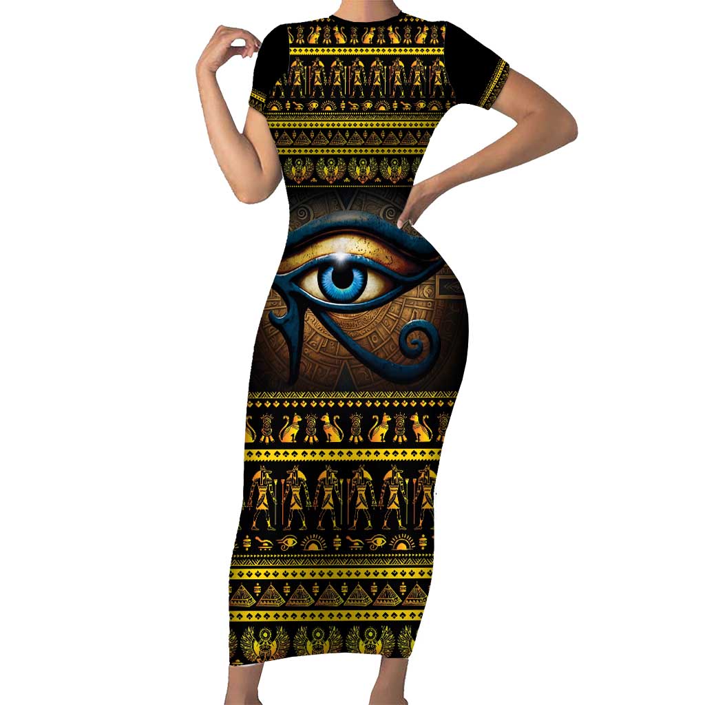 Ancient Egypt Eye Of Ra Short Sleeve Bodycon Dress Sun To The Egyptians - Wonder Print Shop