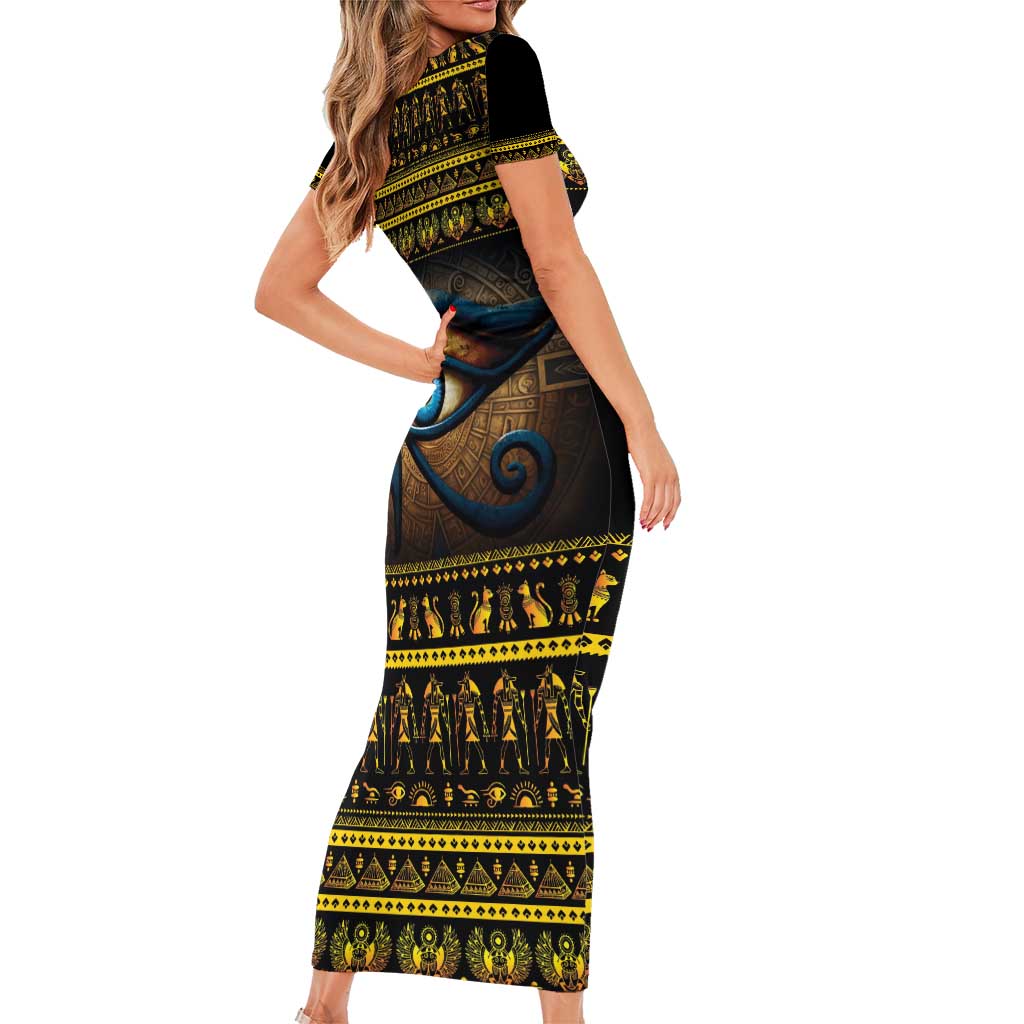Ancient Egypt Eye Of Ra Short Sleeve Bodycon Dress Sun To The Egyptians - Wonder Print Shop