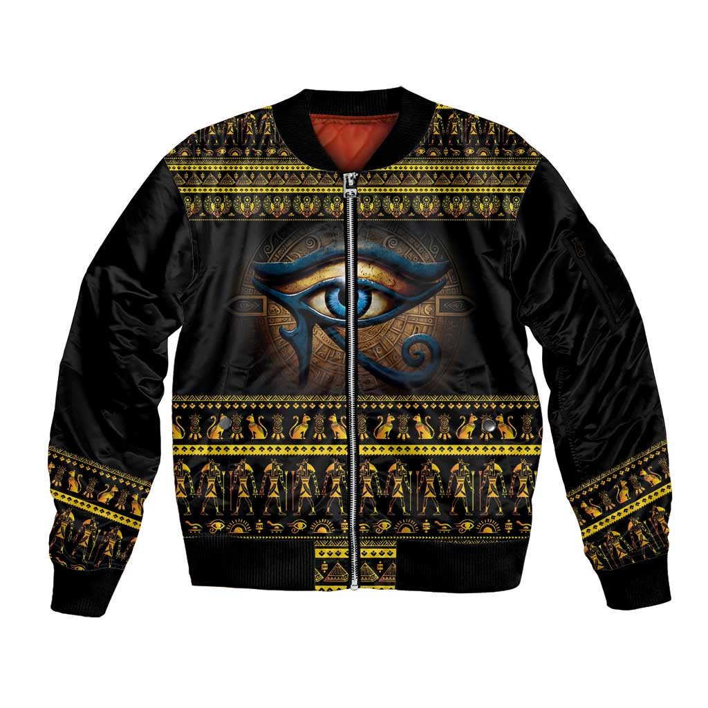 Ancient Egypt Eye Of Ra Sleeve Zip Bomber Jacket Sun To The Egyptians - Wonder Print Shop