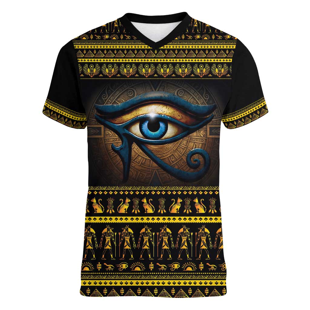 Ancient Egypt Eye Of Ra Women V-Neck T-Shirt Sun To The Egyptians - Wonder Print Shop