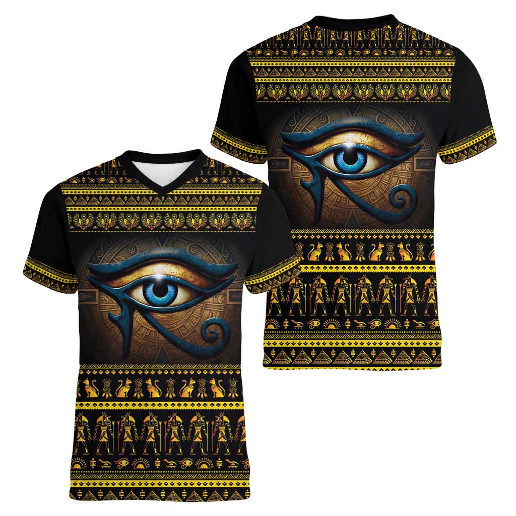 Ancient Egypt Eye Of Ra Women V-Neck T-Shirt Sun To The Egyptians - Wonder Print Shop