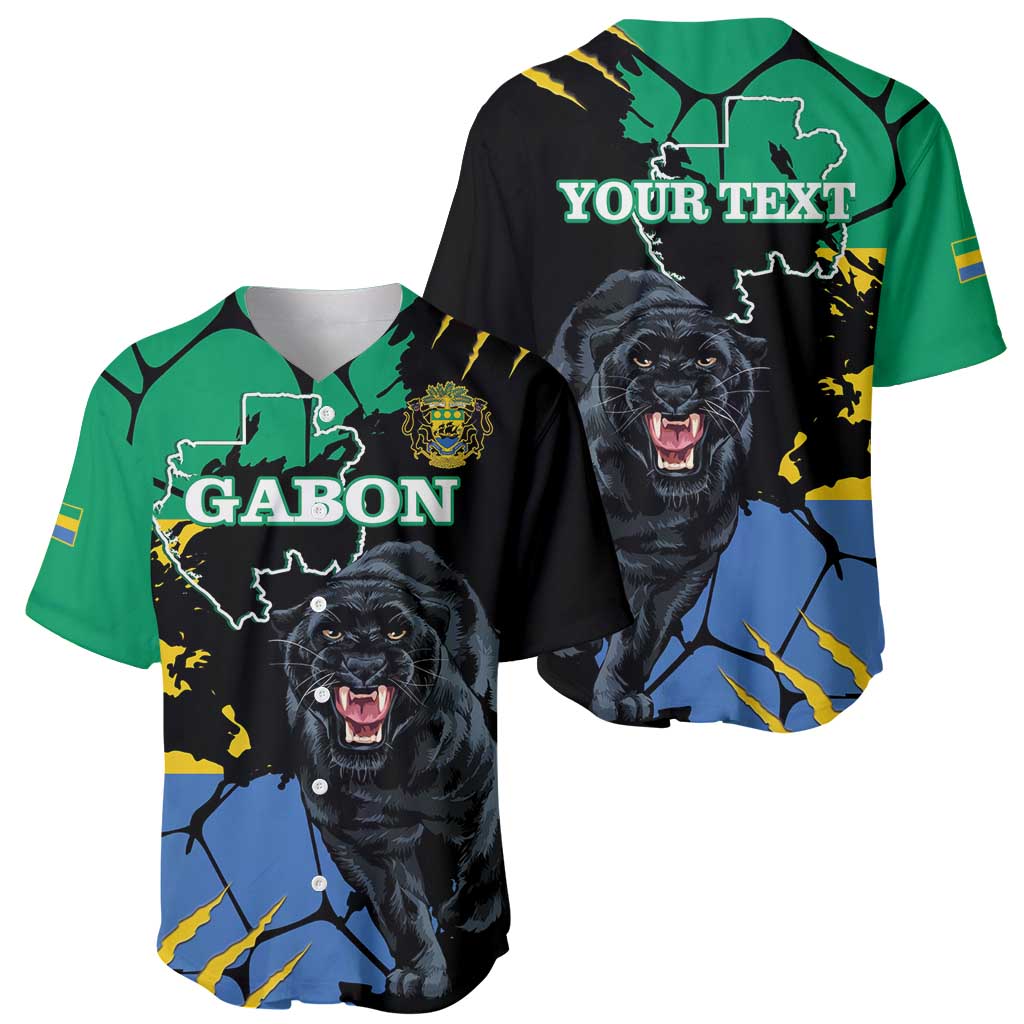Personaliszd Gabon Baseball Jersey Gabonese Black Panther With Map - Wonder Print Shop