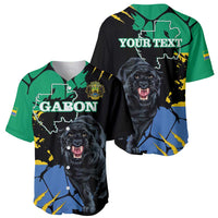 Personaliszd Gabon Baseball Jersey Gabonese Black Panther With Map - Wonder Print Shop