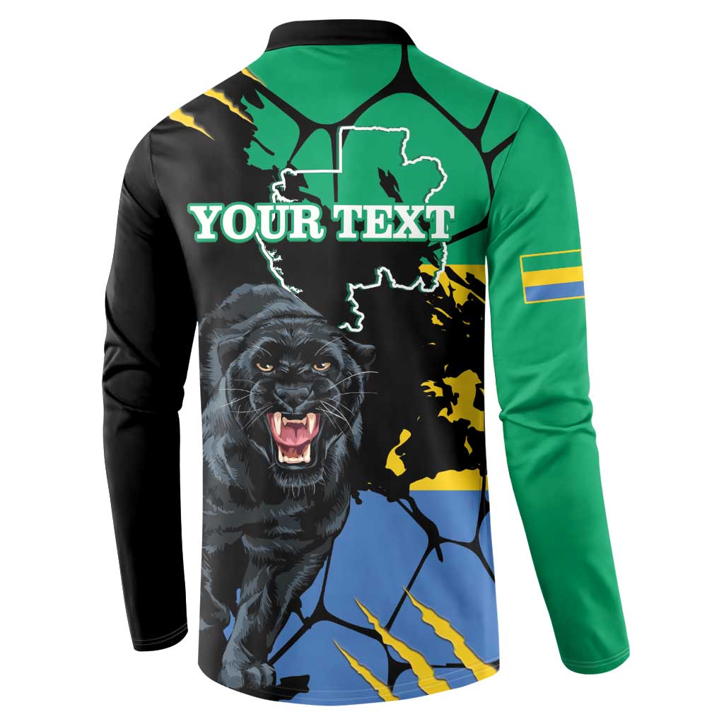 Personaliszd Gabon Button Sweatshirt Gabonese Black Panther With Map - Wonder Print Shop