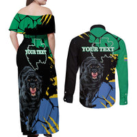 Personaliszd Gabon Couples Matching Off Shoulder Maxi Dress and Long Sleeve Button Shirt Gabonese Black Panther With Map - Wonder Print Shop