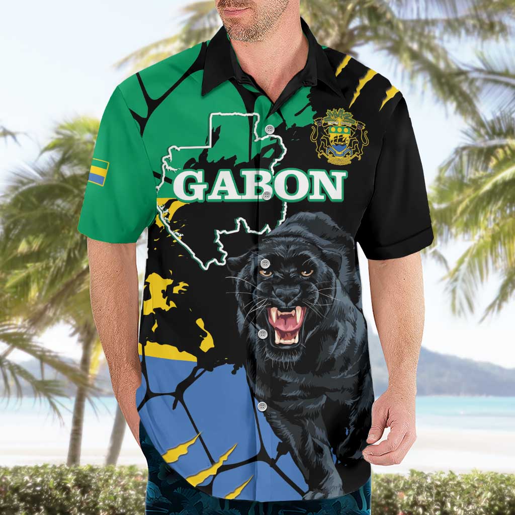 Personaliszd Gabon Hawaiian Shirt Gabonese Black Panther With Map - Wonder Print Shop