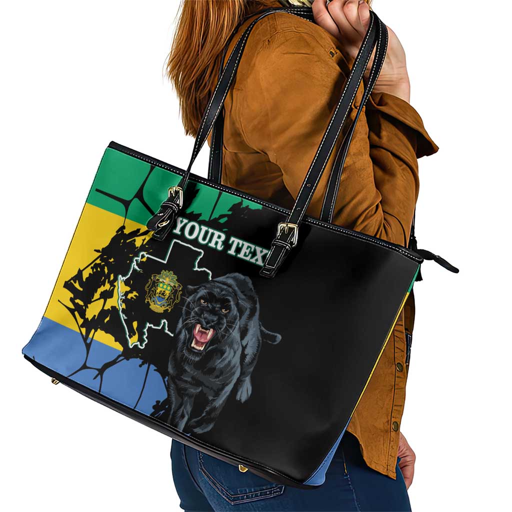 Personaliszd Gabon Leather Tote Bag Gabonese Black Panther With Map - Wonder Print Shop
