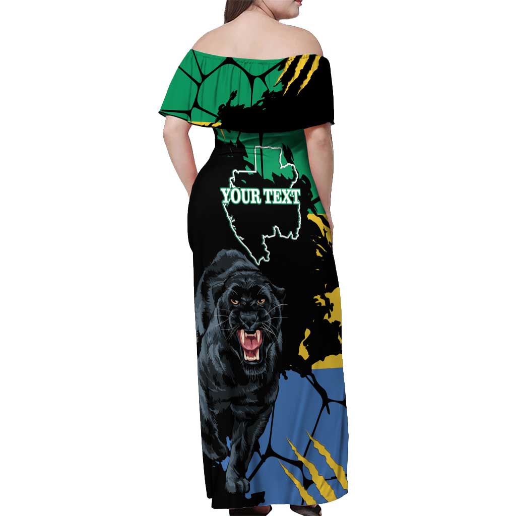 Personaliszd Gabon Off Shoulder Maxi Dress Gabonese Black Panther With Map - Wonder Print Shop