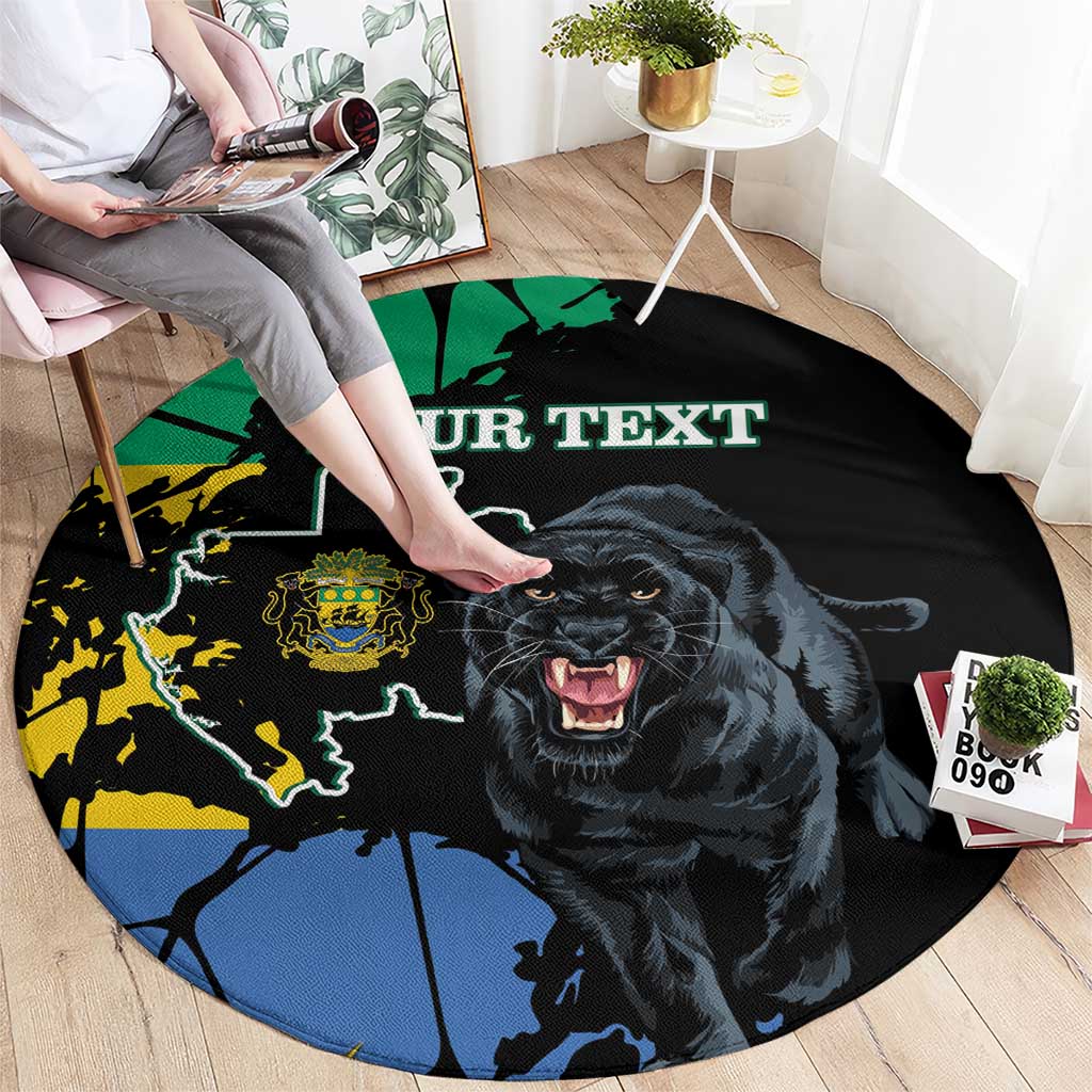 Personaliszd Gabon Round Carpet Gabonese Black Panther With Map