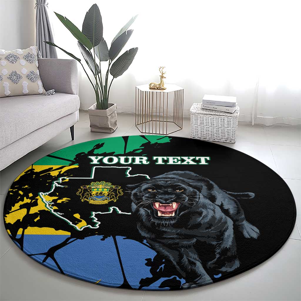 Personaliszd Gabon Round Carpet Gabonese Black Panther With Map