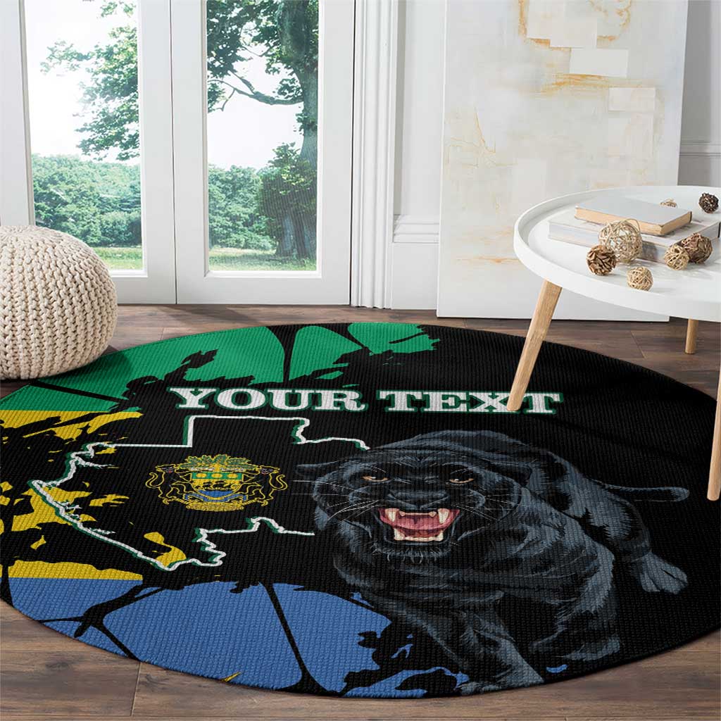 Personaliszd Gabon Round Carpet Gabonese Black Panther With Map
