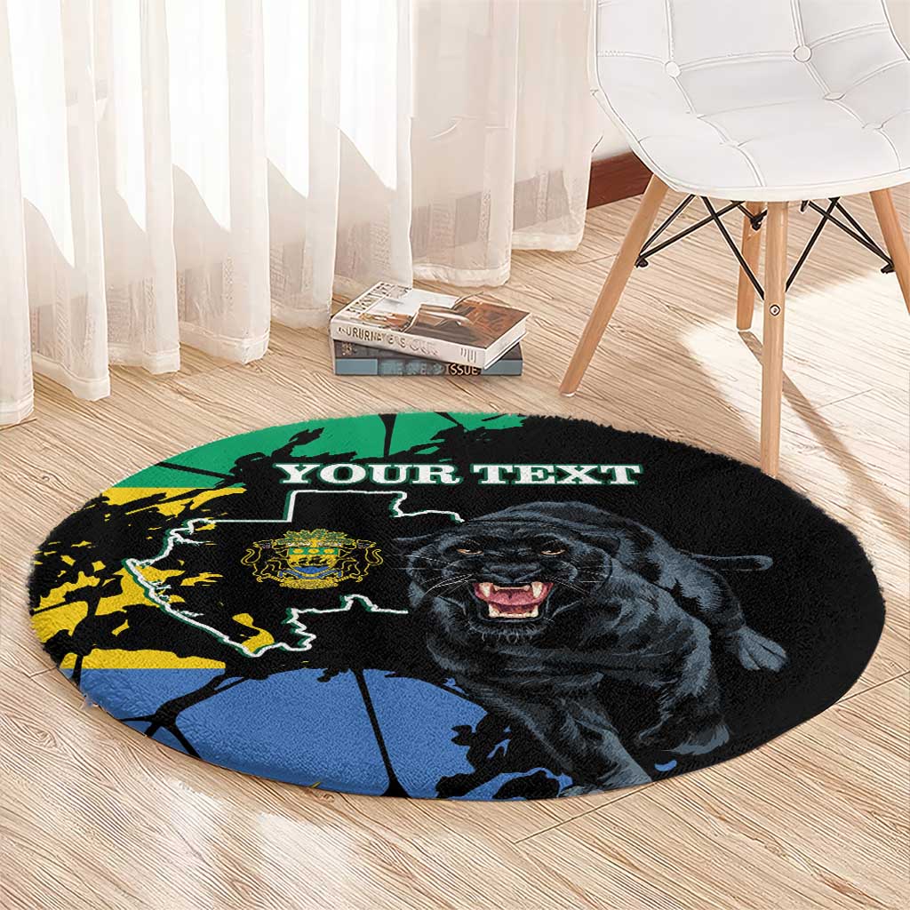 Personaliszd Gabon Round Carpet Gabonese Black Panther With Map