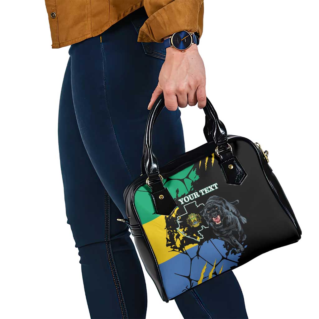 Personaliszd Gabon Shoulder Handbag Gabonese Black Panther With Map