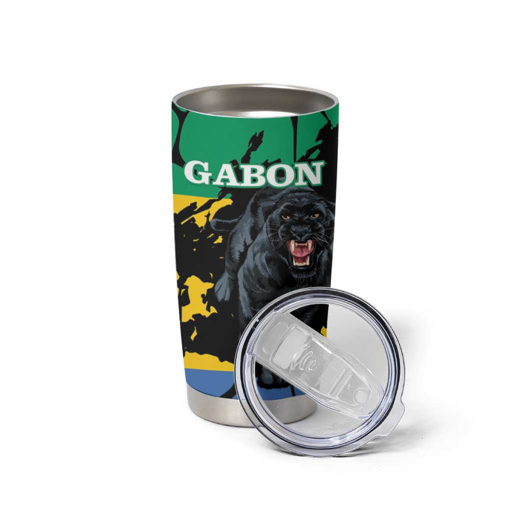 Personalized Gabon Tumbler Cup Gabonese Black Panther With Map - Wonder Print Shop